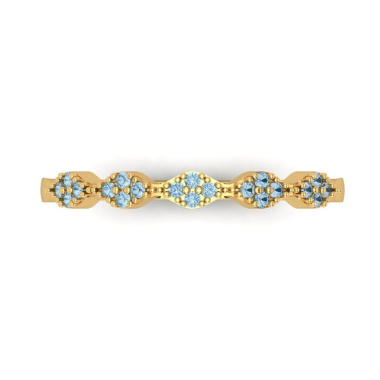 0.1 cttw Natural Aquamarine Round Cut Yellow Gold Eternity Wedding Band