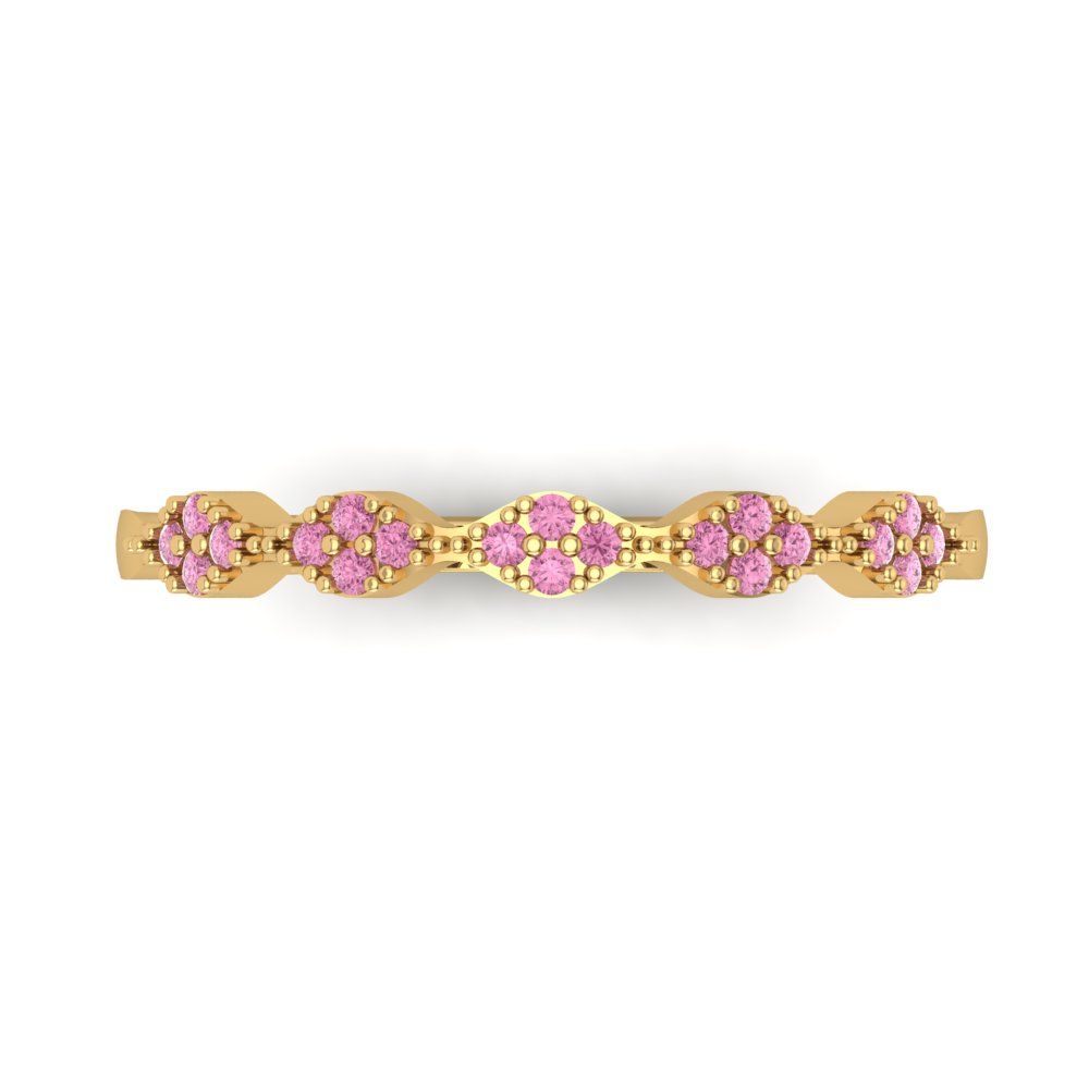 0.1 cttw Simulated Pink Diamond Round Cut Yellow Gold Eternity Wedding Band