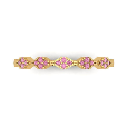 0.1 cttw Simulated Pink Diamond Round Cut Yellow Gold Eternity Wedding Band