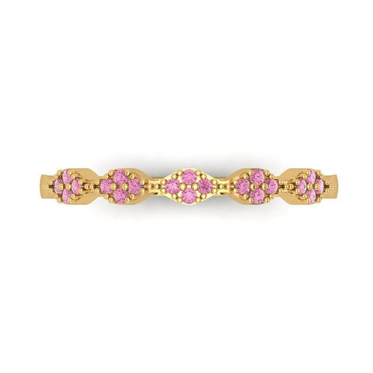 0.1 cttw Simulated Pink Diamond Round Cut Yellow Gold Eternity Wedding Band