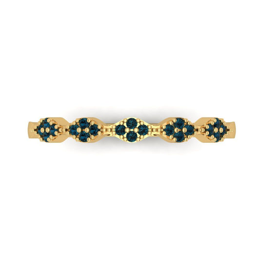 0.1 cttw Natural London Blue Topaz Round Cut Yellow Gold Eternity Wedding Band