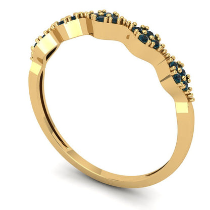 0.1 cttw Natural London Blue Topaz Round Cut Yellow Gold Eternity Wedding Band