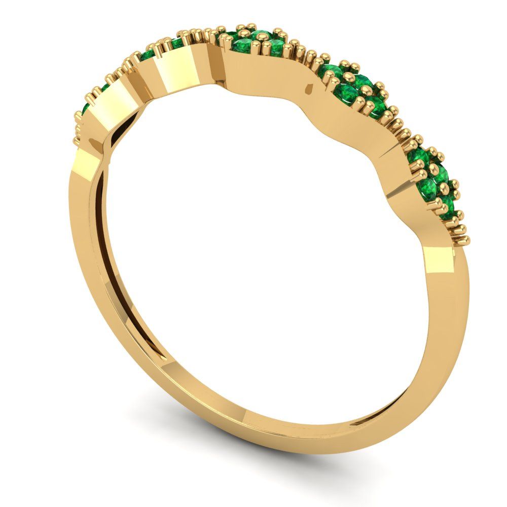 0.1 cttw Simulated Emerald Round Cut Yellow Gold Eternity Wedding Band