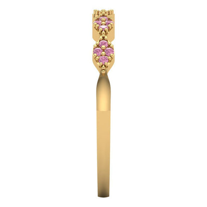 0.1 cttw Simulated Pink Diamond Round Cut Yellow Gold Eternity Wedding Band