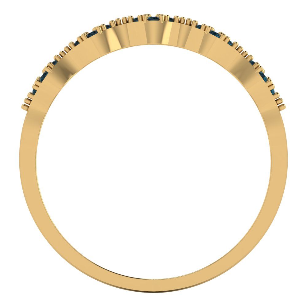 0.1 cttw Natural London Blue Topaz Round Cut Yellow Gold Eternity Wedding Band