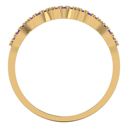 0.1 cttw Natural Amethyst Round Cut Yellow Gold Eternity Wedding Band