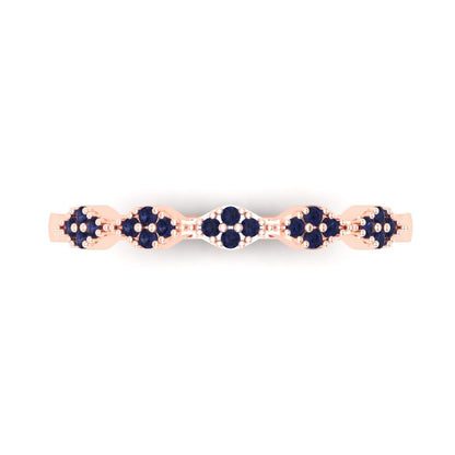 0.1 cttw Simulated Blue Sapphire Round Cut Rose Gold Eternity Wedding Band