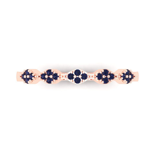 0.1 cttw Simulated Blue Sapphire Round Cut Rose Gold Eternity Wedding Band