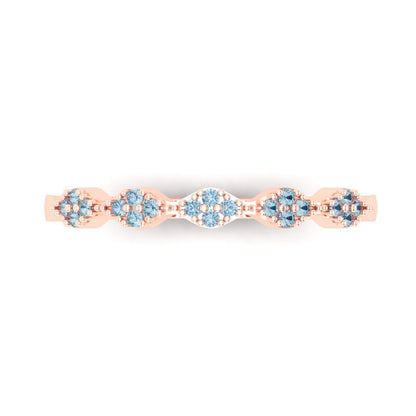 0.1 cttw Natural Swiss Blue Topaz Round Cut Rose Gold Eternity Wedding Band