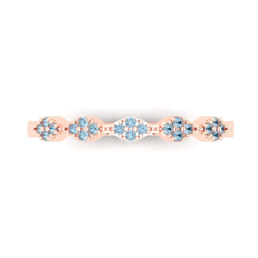 0.1 cttw Natural Swiss Blue Topaz Round Cut Rose Gold Eternity Wedding Band
