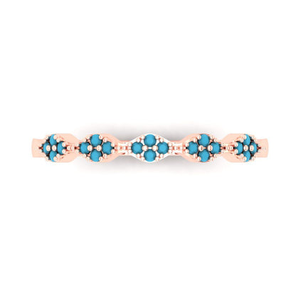 0.1 cttw Simulated Turquoise Round Cut Rose Gold Eternity Wedding Band