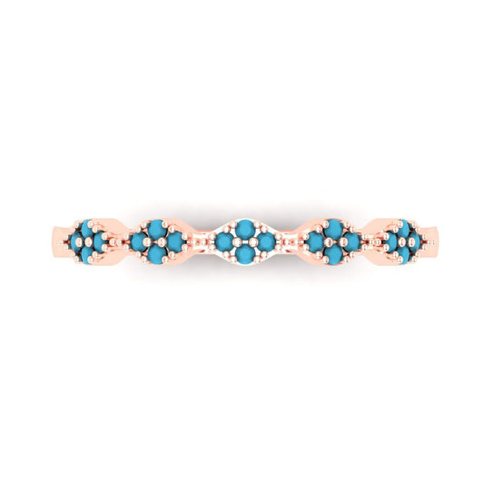 0.1 cttw Simulated Turquoise Round Cut Rose Gold Eternity Wedding Band