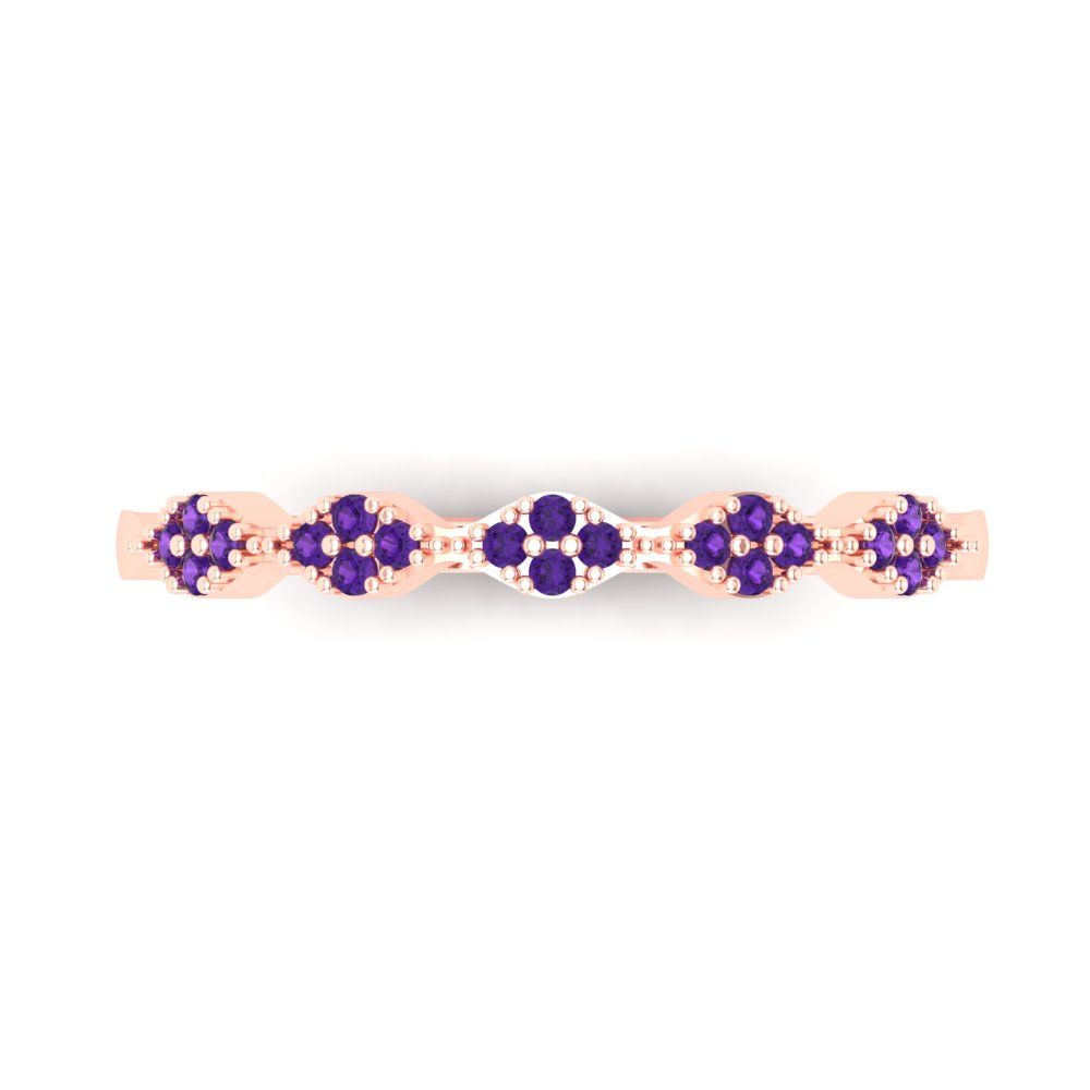 0.1 cttw Natural Amethyst Round Cut Rose Gold Eternity Wedding Band