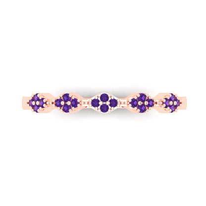 0.1 cttw Natural Amethyst Round Cut Rose Gold Eternity Wedding Band