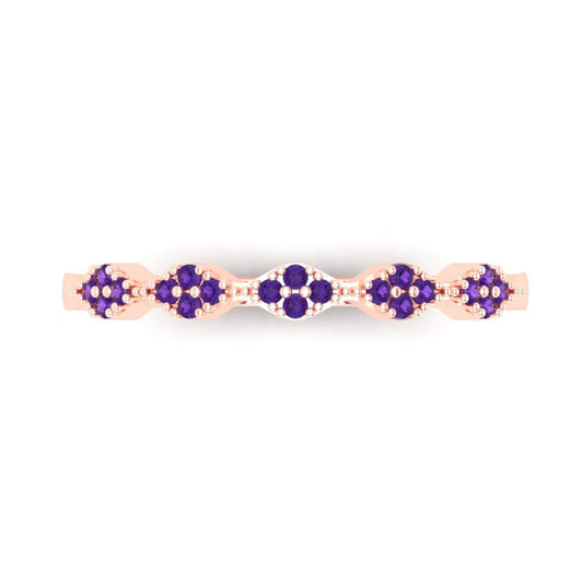 0.1 cttw Natural Amethyst Round Cut Rose Gold Eternity Wedding Band