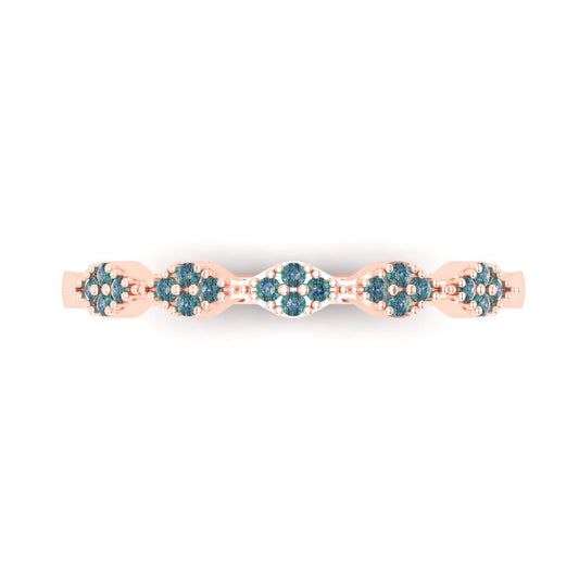 0.1 cttw Blue Moissanite Round Cut Rose Gold Eternity Wedding Band