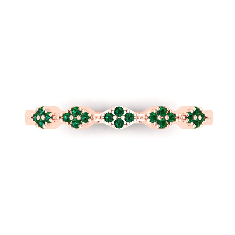 0.1 cttw Simulated Emerald Round Cut Rose Gold Eternity Wedding Band