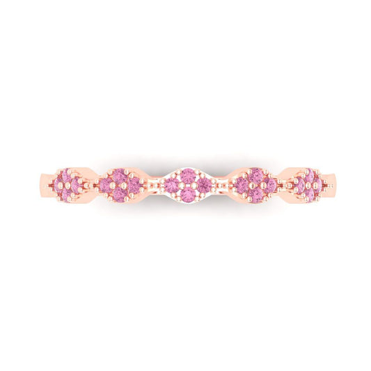 0.1 cttw Simulated Pink Diamond Round Cut Rose Gold Eternity Wedding Band