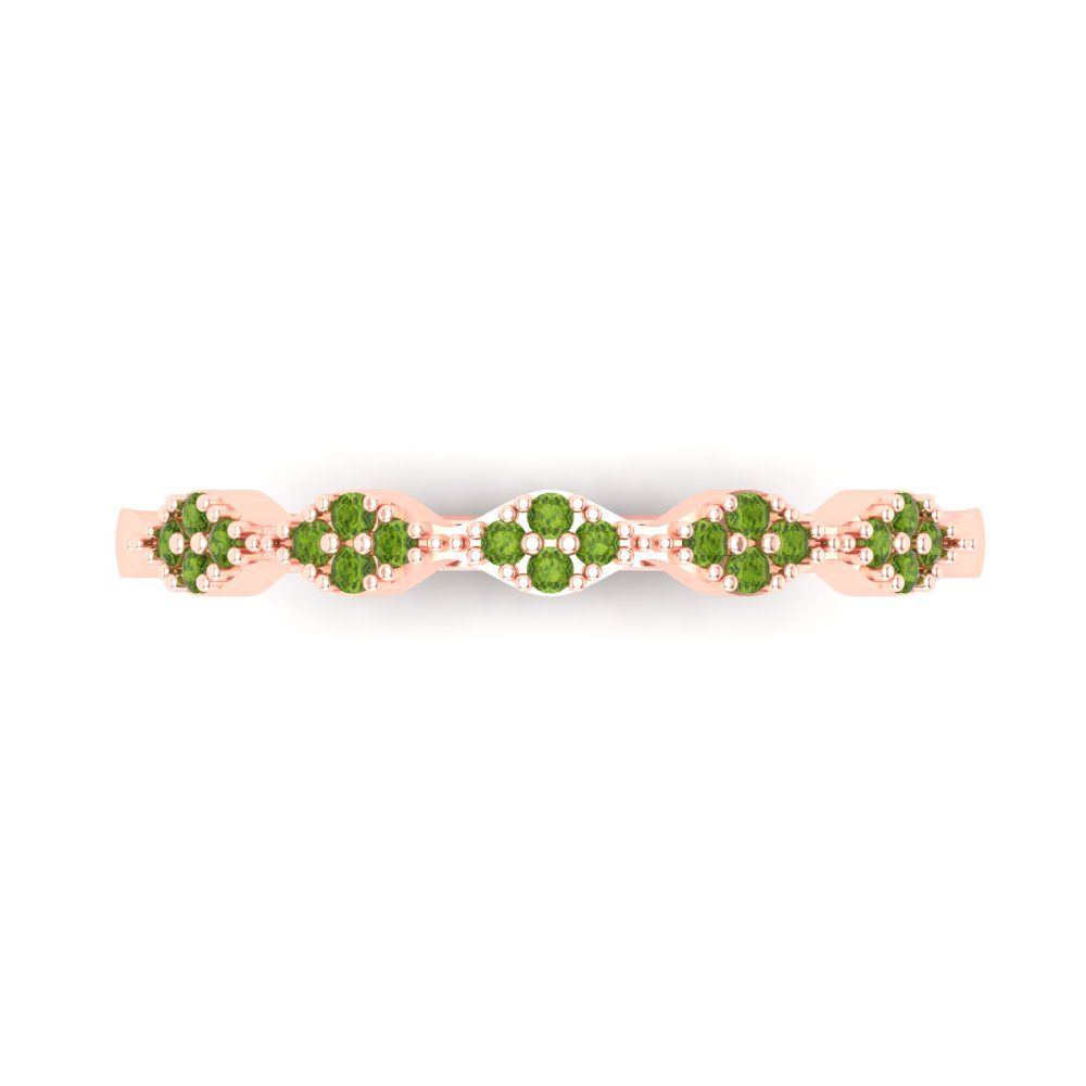 0.1 cttw Natural Peridot Round Cut Rose Gold Eternity Wedding Band