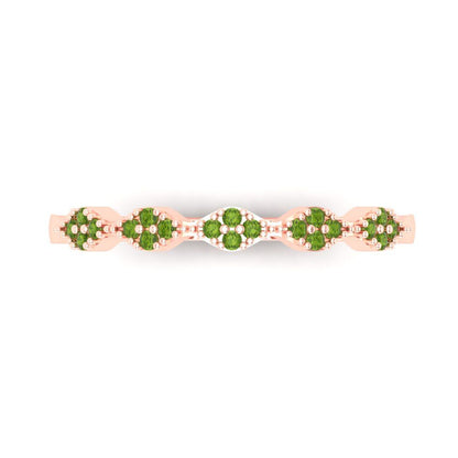 0.1 cttw Natural Peridot Round Cut Rose Gold Eternity Wedding Band