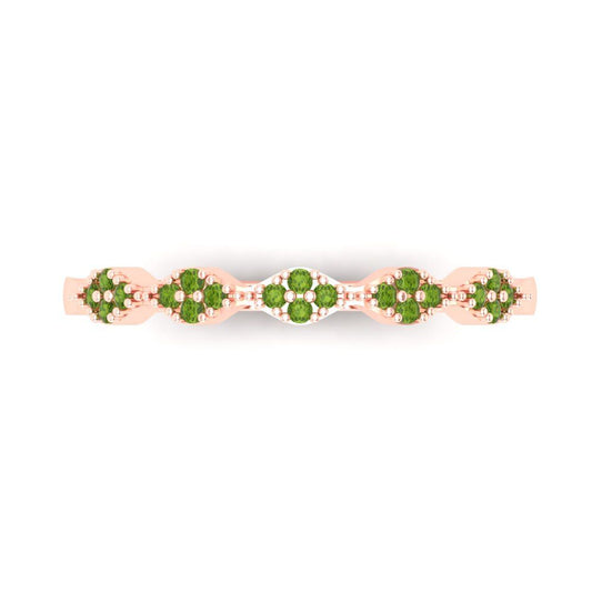 0.1 cttw Natural Peridot Round Cut Rose Gold Eternity Wedding Band