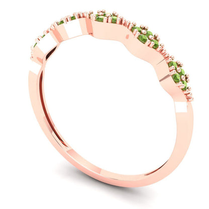 0.1 cttw Natural Peridot Round Cut Rose Gold Eternity Wedding Band