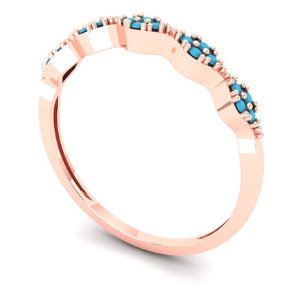 0.1 cttw Simulated Turquoise Round Cut Rose Gold Eternity Wedding Band