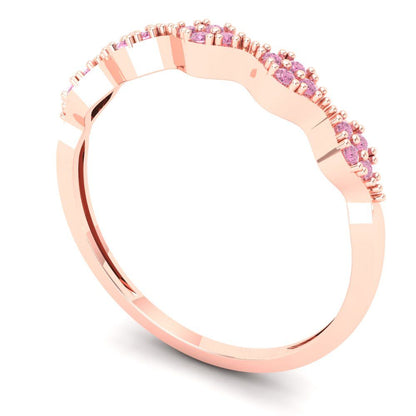 0.1 cttw Simulated Pink Diamond Round Cut Rose Gold Eternity Wedding Band