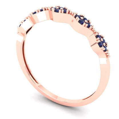 0.1 cttw Simulated Blue Sapphire Round Cut Rose Gold Eternity Wedding Band