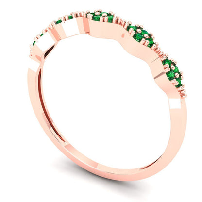 0.1 cttw Simulated Emerald Round Cut Rose Gold Eternity Wedding Band