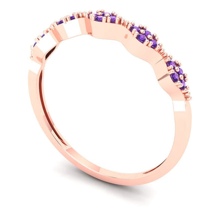 0.1 cttw Natural Amethyst Round Cut Rose Gold Eternity Wedding Band