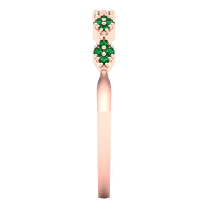 0.1 cttw Simulated Emerald Round Cut Rose Gold Eternity Wedding Band