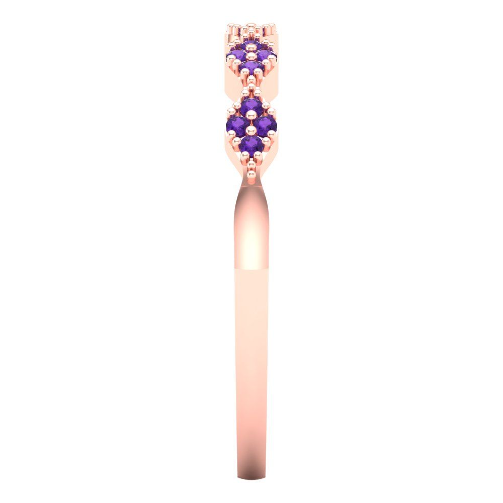 0.1 cttw Natural Amethyst Round Cut Rose Gold Eternity Wedding Band