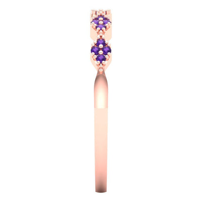 0.1 cttw Natural Amethyst Round Cut Rose Gold Eternity Wedding Band