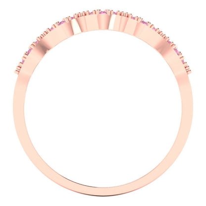 0.1 cttw Simulated Pink Diamond Round Cut Rose Gold Eternity Wedding Band