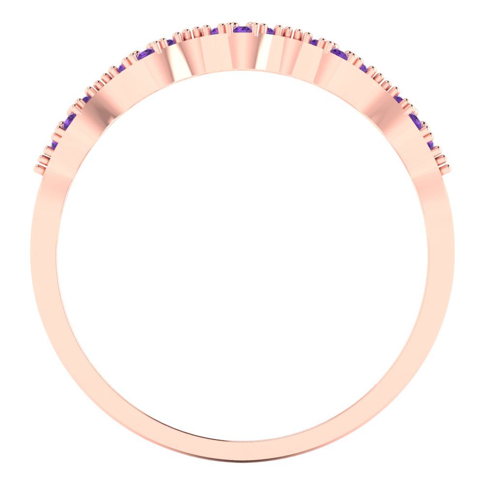 0.1 cttw Natural Amethyst Round Cut Rose Gold Eternity Wedding Band
