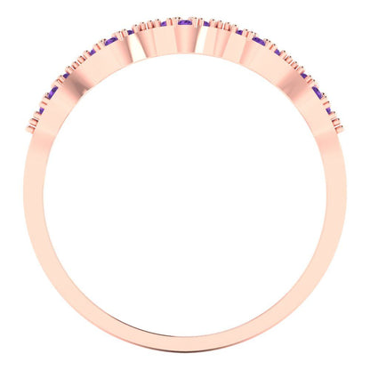 0.1 cttw Natural Amethyst Round Cut Rose Gold Eternity Wedding Band