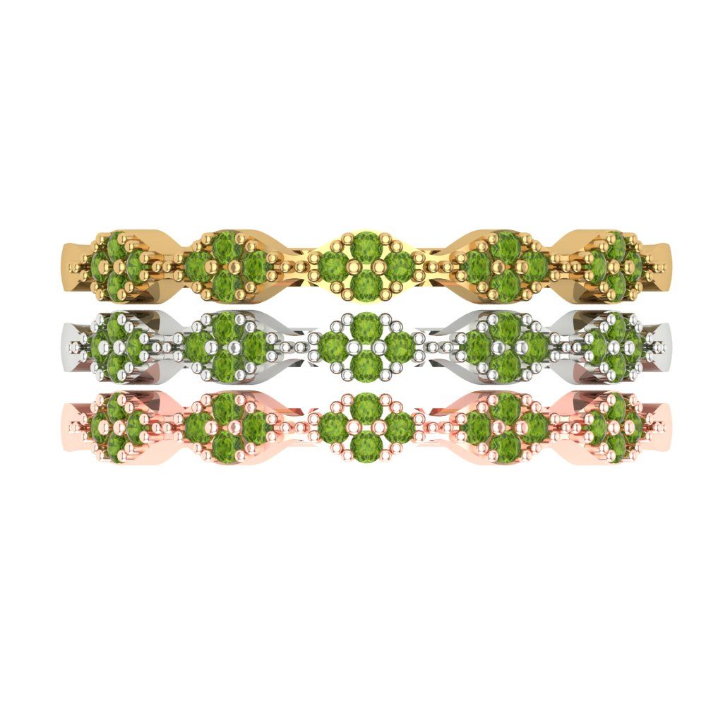 0.3 cttw Natural Peridot Round Cut White/Rose/Yellow Gold Eternity Wedding Band