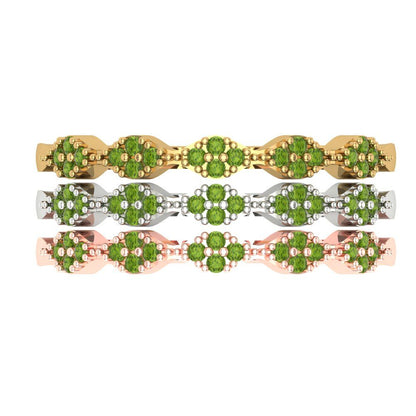 0.3 cttw Natural Peridot Round Cut White/Rose/Yellow Gold Eternity Wedding Band