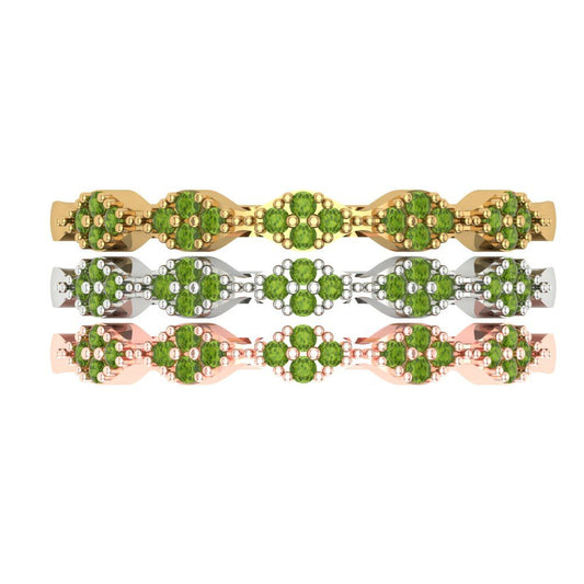 0.3 cttw Natural Peridot Round Cut White/Rose/Yellow Gold Eternity Wedding Band