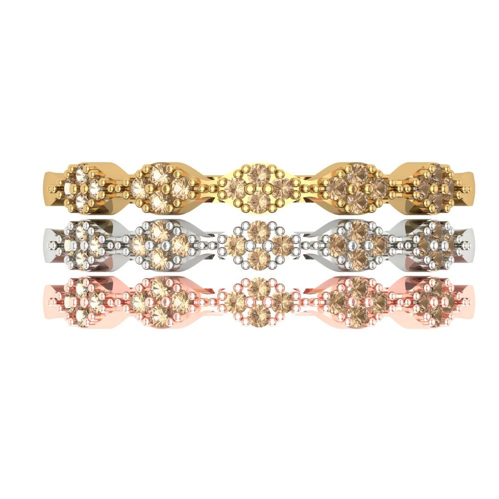 0.3 cttw Yellow Moissanite Round Cut White/Rose/Yellow Gold Eternity Wedding Band