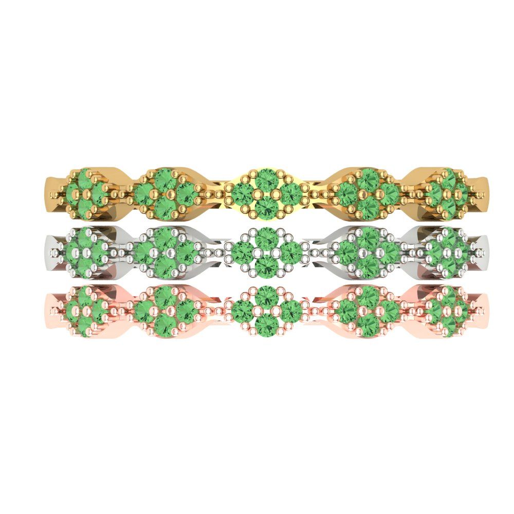 0.3 cttw Simulated Green Diamond Round Cut White/Rose/Yellow Gold Eternity Wedding Band