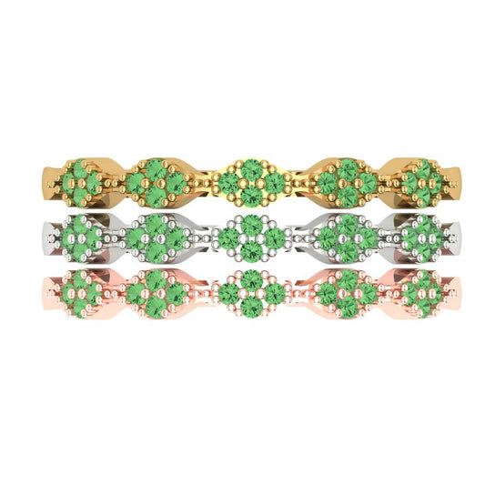 0.3 cttw Simulated Green Diamond Round Cut White/Rose/Yellow Gold Eternity Wedding Band
