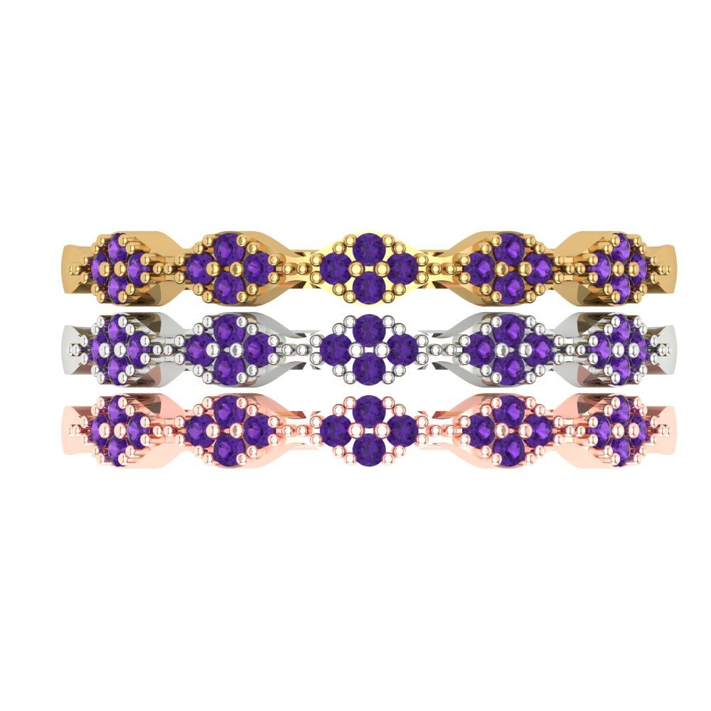 0.3 cttw Natural Amethyst Round Cut White/Rose/Yellow Gold Eternity Wedding Band