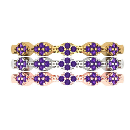 0.3 cttw Natural Amethyst Round Cut White/Rose/Yellow Gold Eternity Wedding Band