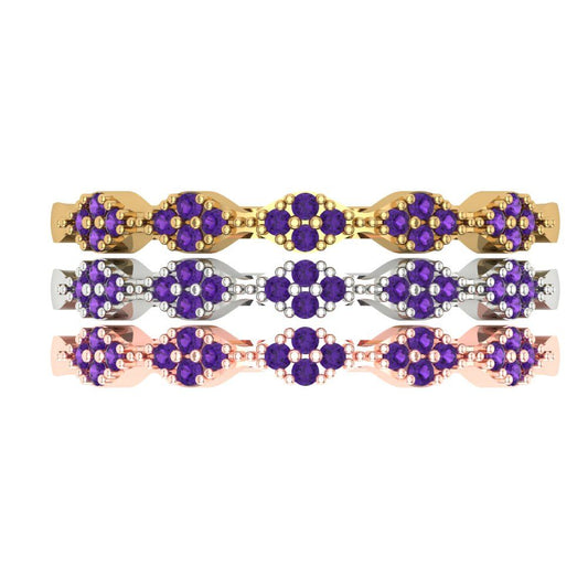 0.3 cttw Natural Amethyst Round Cut White/Rose/Yellow Gold Eternity Wedding Band