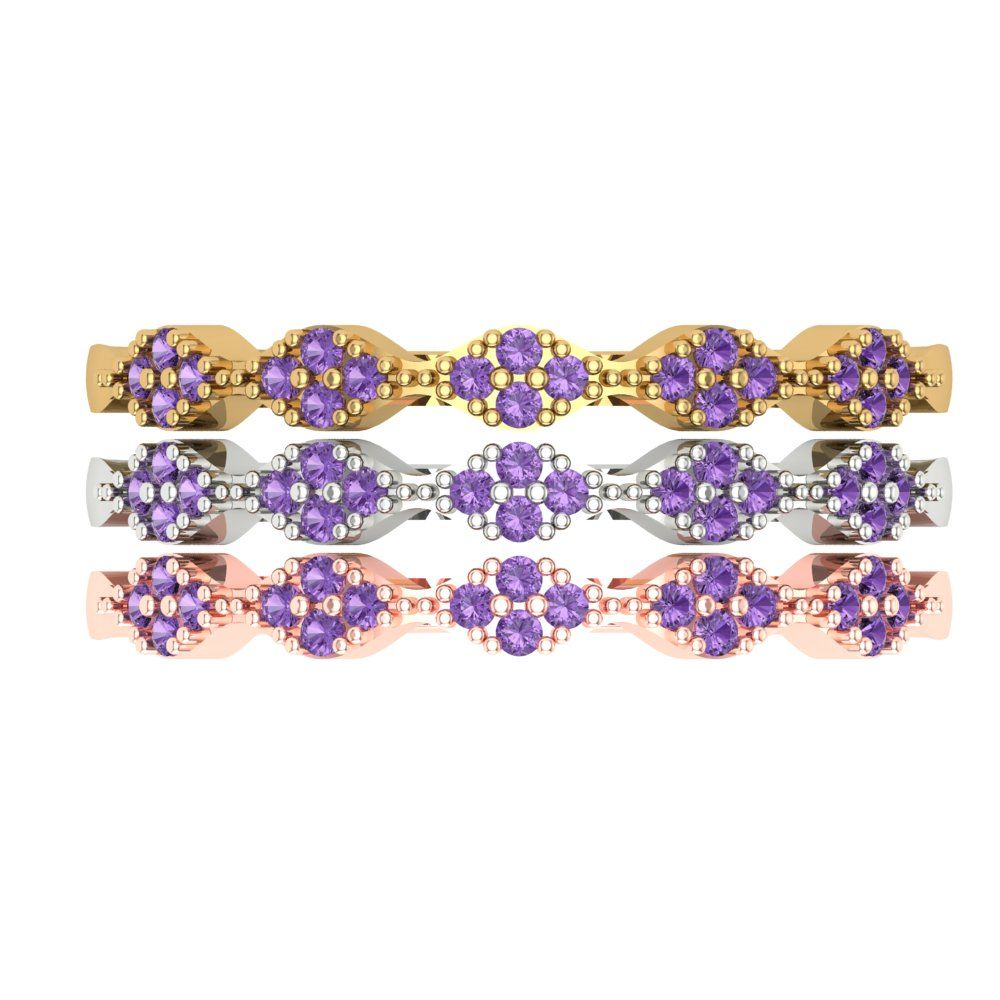 0.3 cttw Simulated Alexandrite Round Cut White/Rose/Yellow Gold Eternity Wedding Band