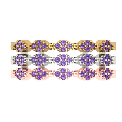 0.3 cttw Simulated Alexandrite Round Cut White/Rose/Yellow Gold Eternity Wedding Band