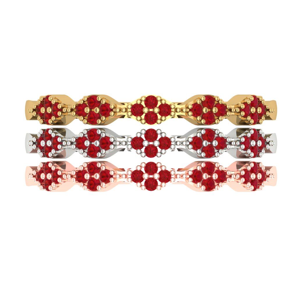 0.3 cttw Simulated Ruby Round Cut White/Rose/Yellow Gold Eternity Wedding Band