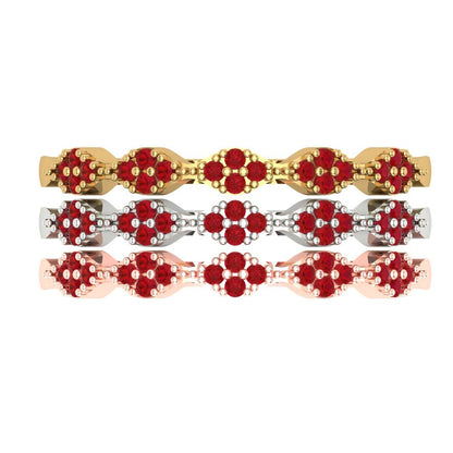 0.3 cttw Simulated Ruby Round Cut White/Rose/Yellow Gold Eternity Wedding Band